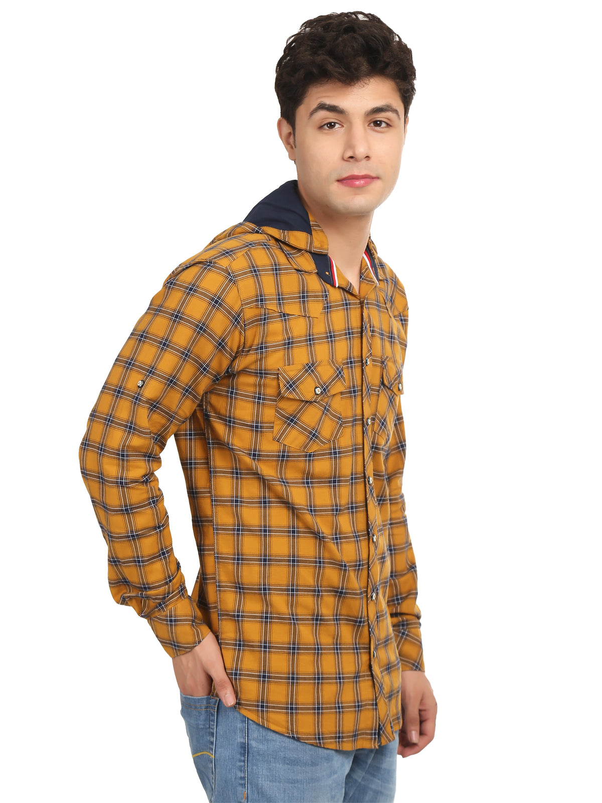 Men’s Navy Cream Button Shirt Online look
