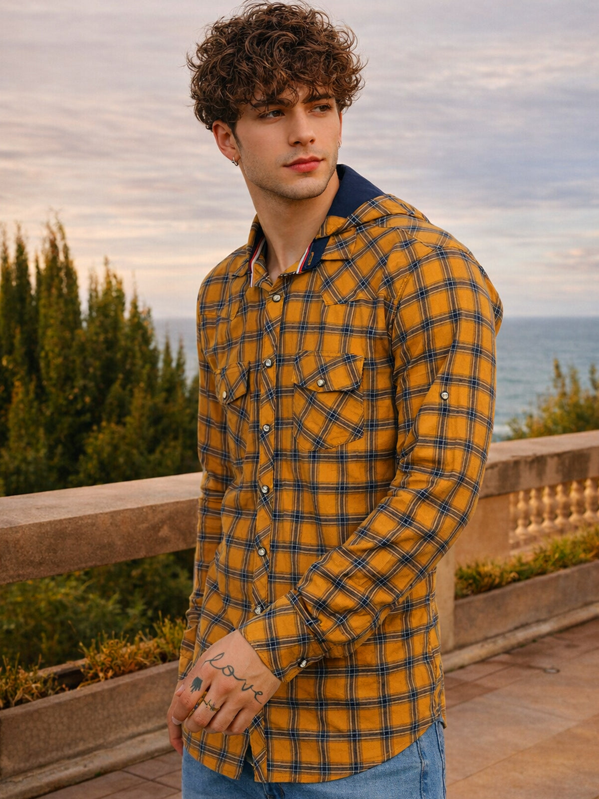 Men’s Navy Cream Button Shirt Online look